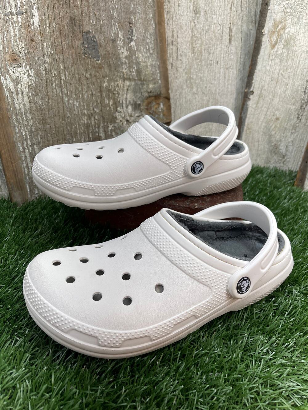 CROCS White Classic Gray Lined Clogs Women's 8